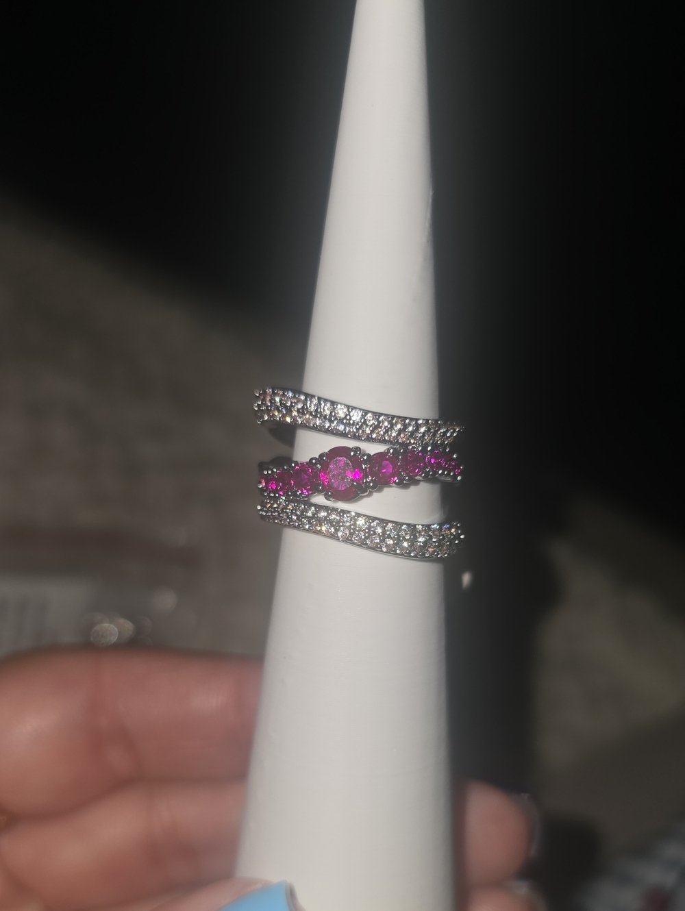 Bomb Party Size 6 Ring Lab Created Ruby On Hematite Plating